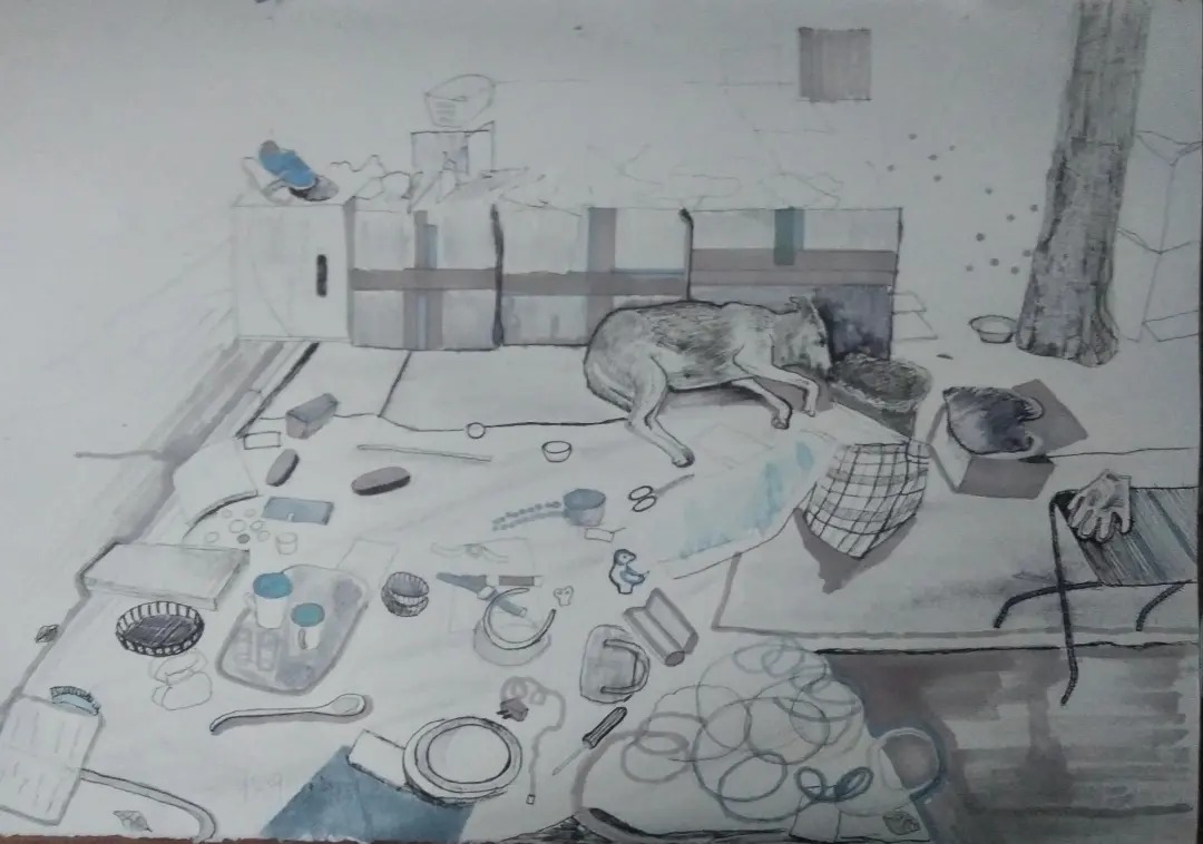 Targ staroci w Kiszyniowie_2024_21x29,7 cm_ołówek i marker na papierze