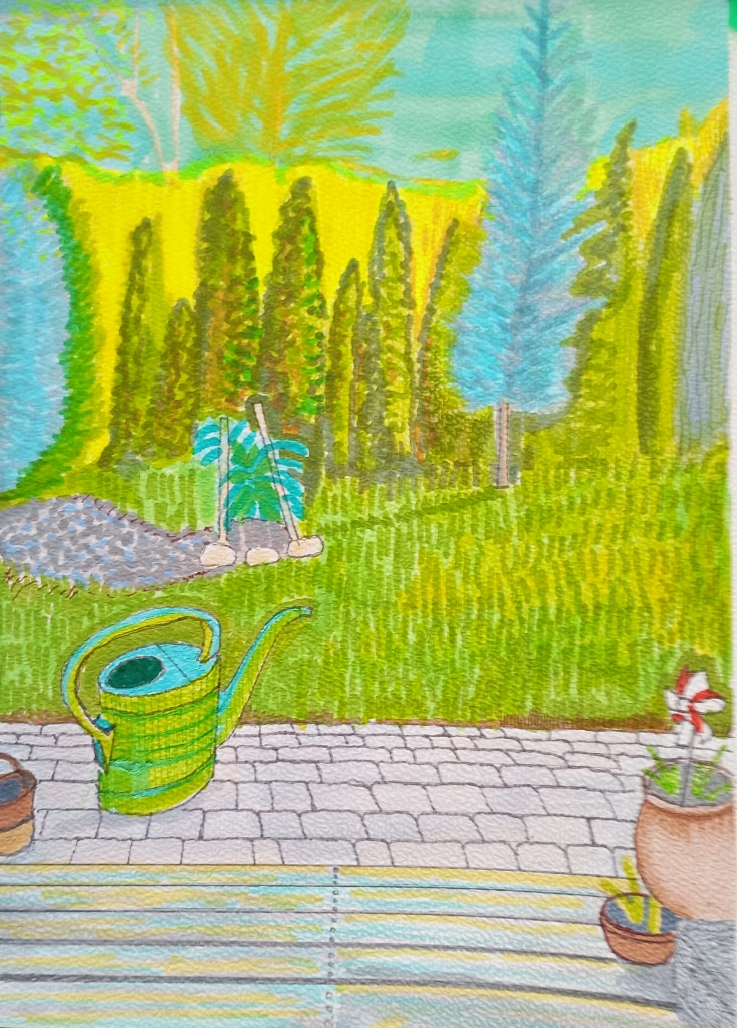 W ogrodzie_2024_21x29,7 cm_cienkopis i marker na papierze