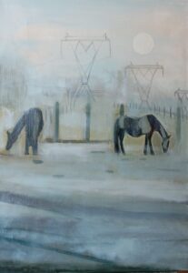 Konie, horses, koń, horse, electricity, Sun, Słońce, oil on canvas, olej na płótnie