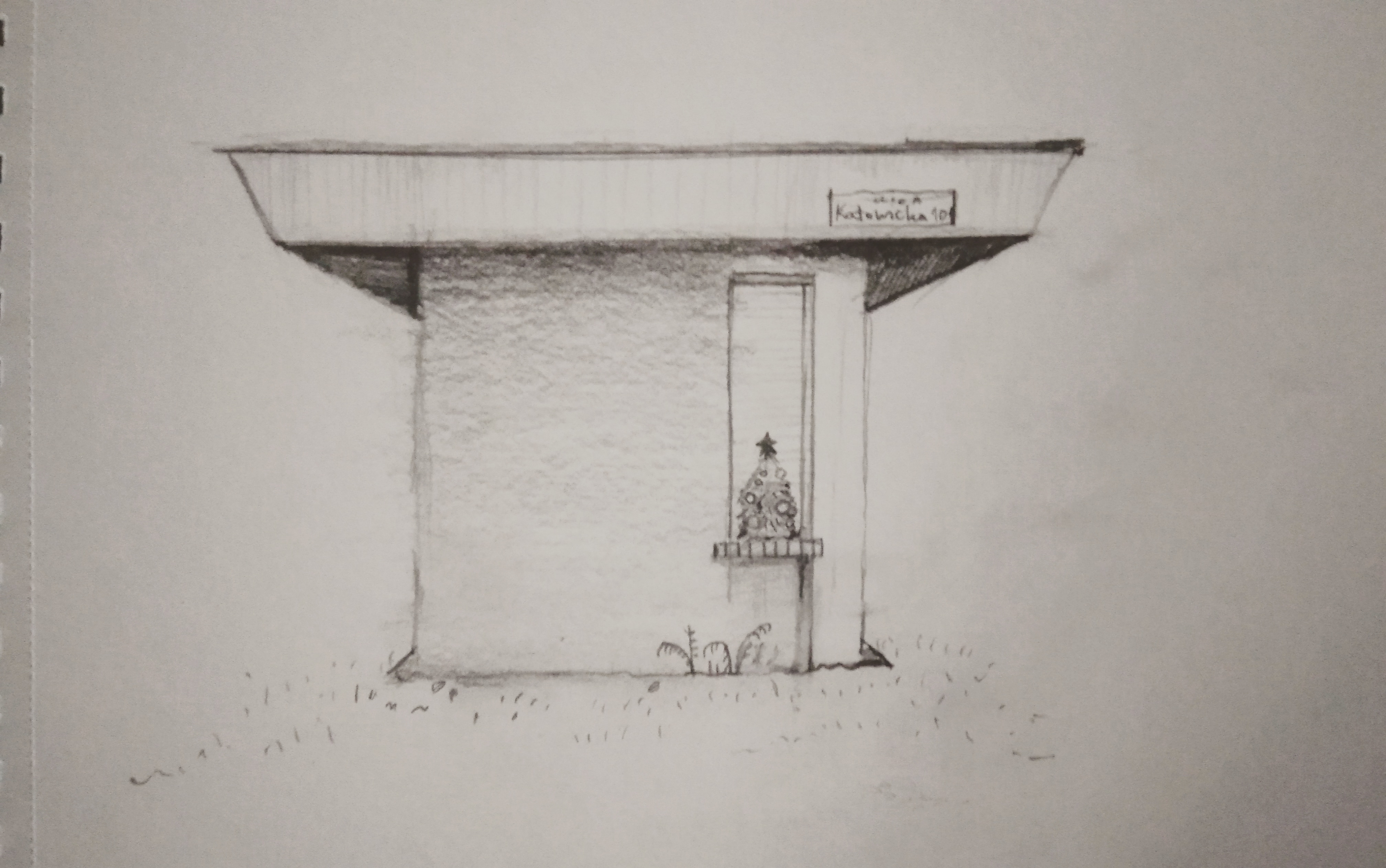 Budka na Katowickiej_2022_21x27,9 cm ołówek na papierze