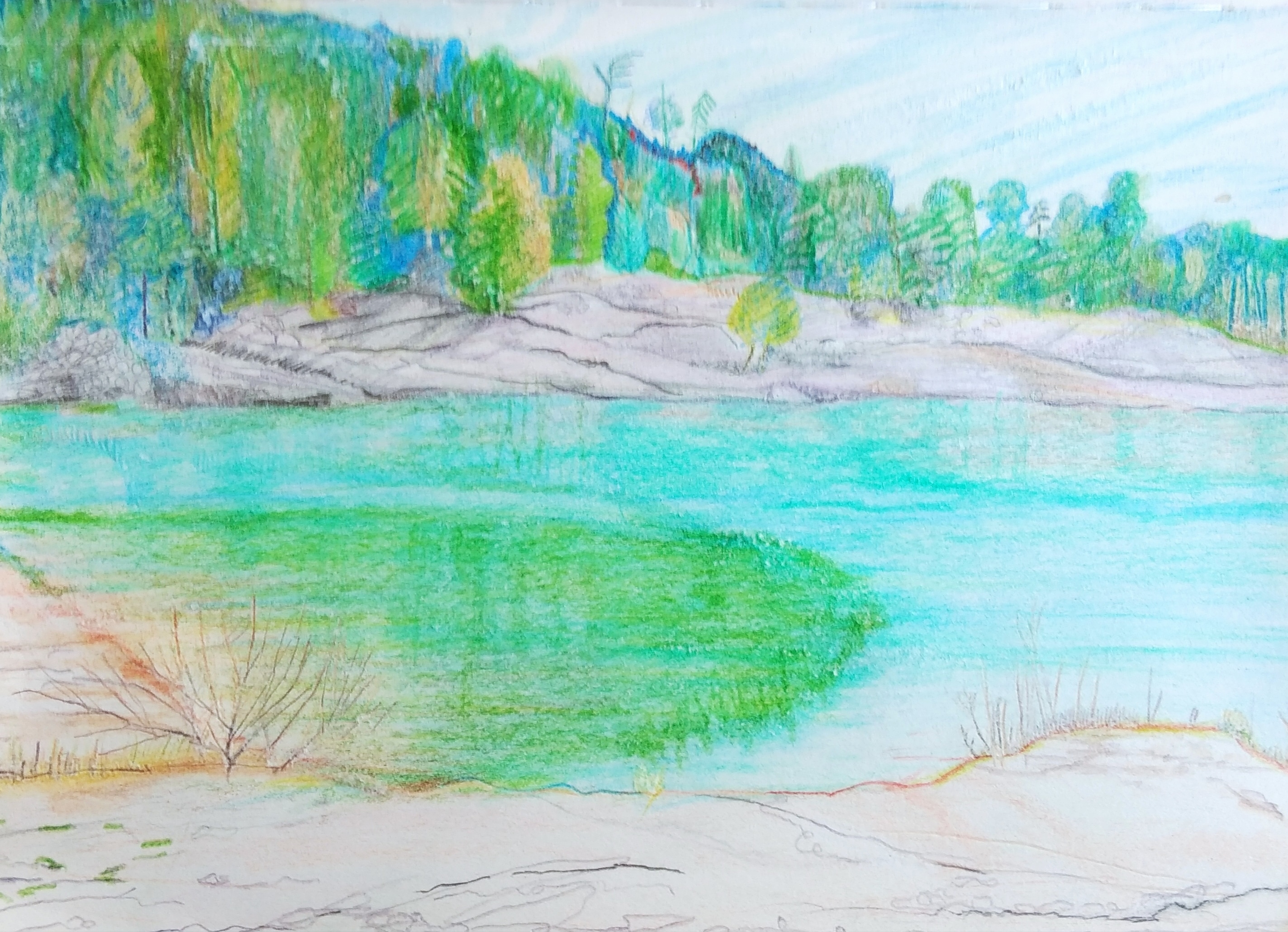 Jezioro_2022_21x29,7 cm_kredki na papierze