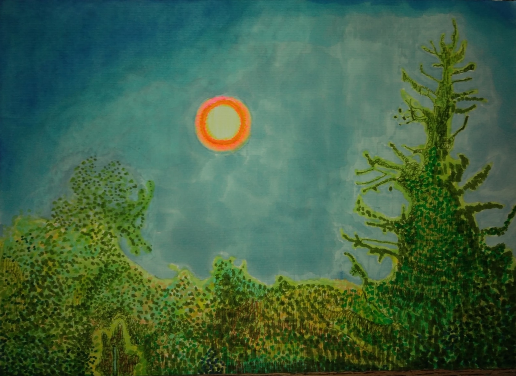 Księżyc w Vacqueraes_2022_21x29,7 cm_cienkopis i marker na papierze