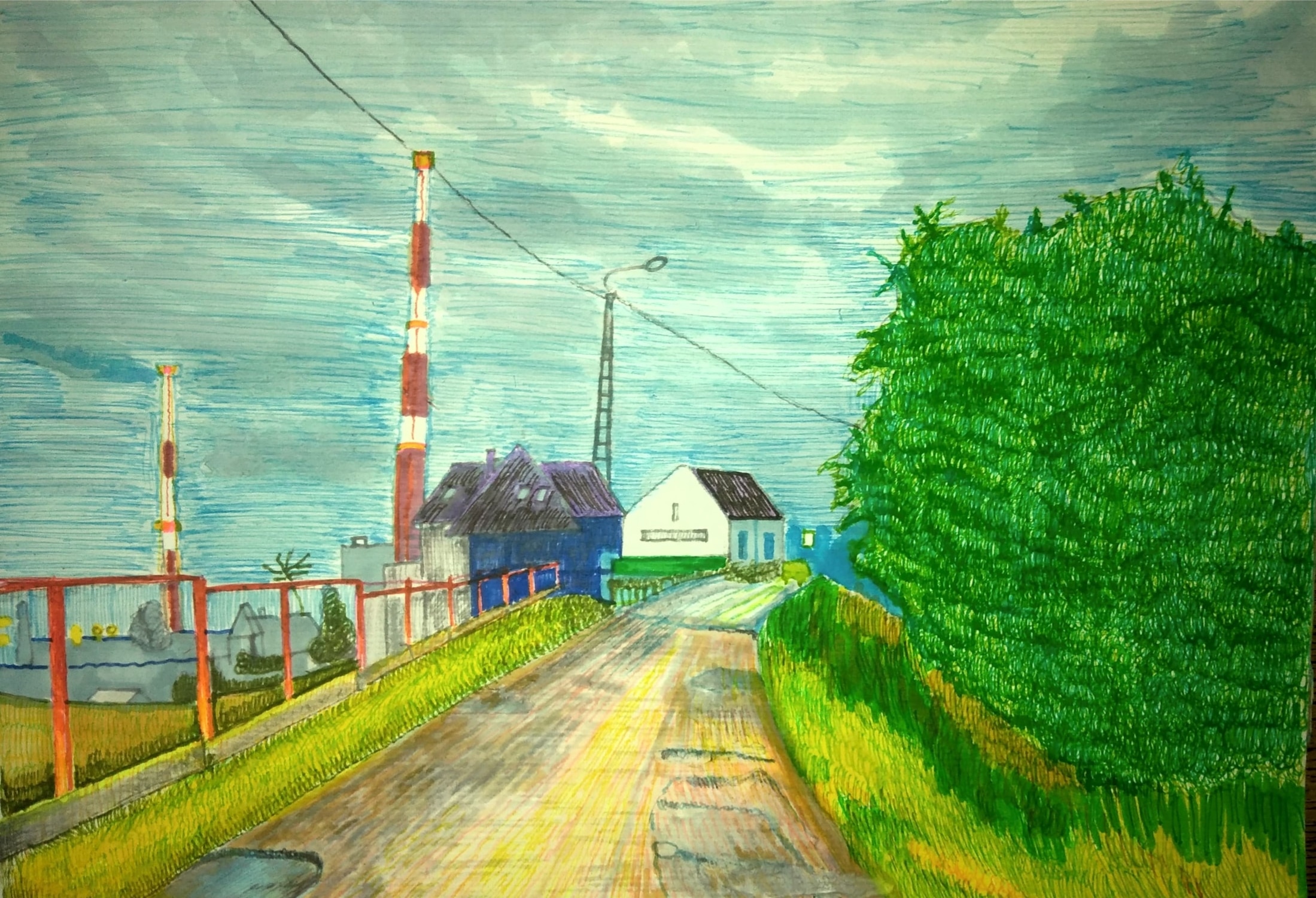 Kominy w Czechowicach_2023_21x29,7 cm_cienkopis na papierze