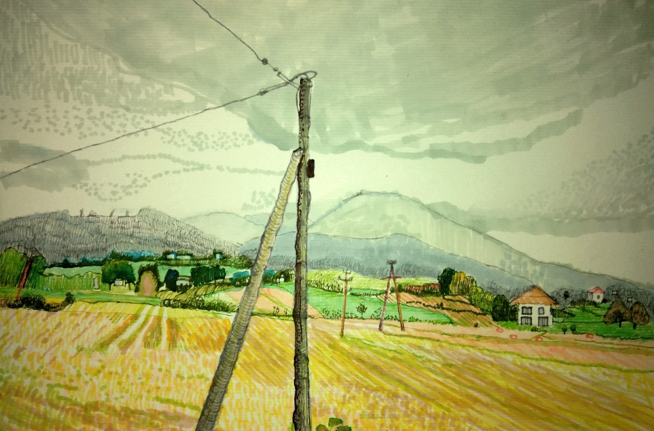 Pejzaż z Brennej_2023_21x29,7 cm_cienkopis i marker na papierze