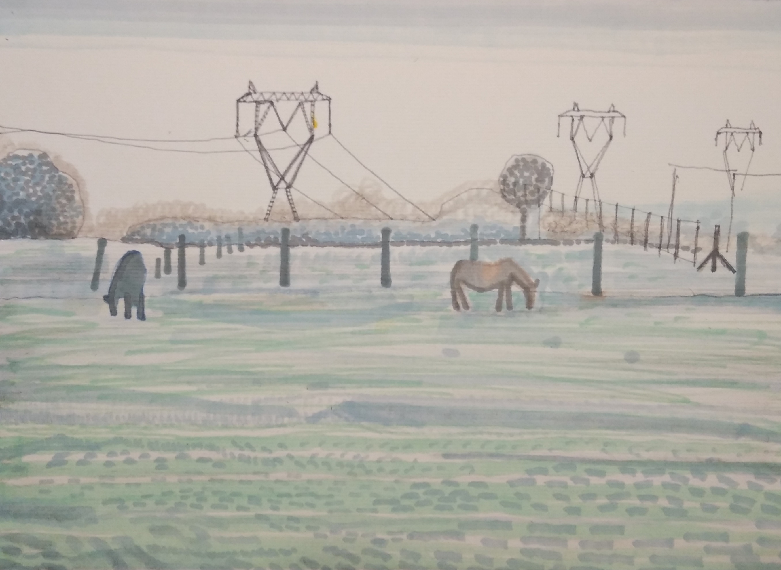 Dwa konie_2023_21x29,7 cm_cienkopis i marker na papierze