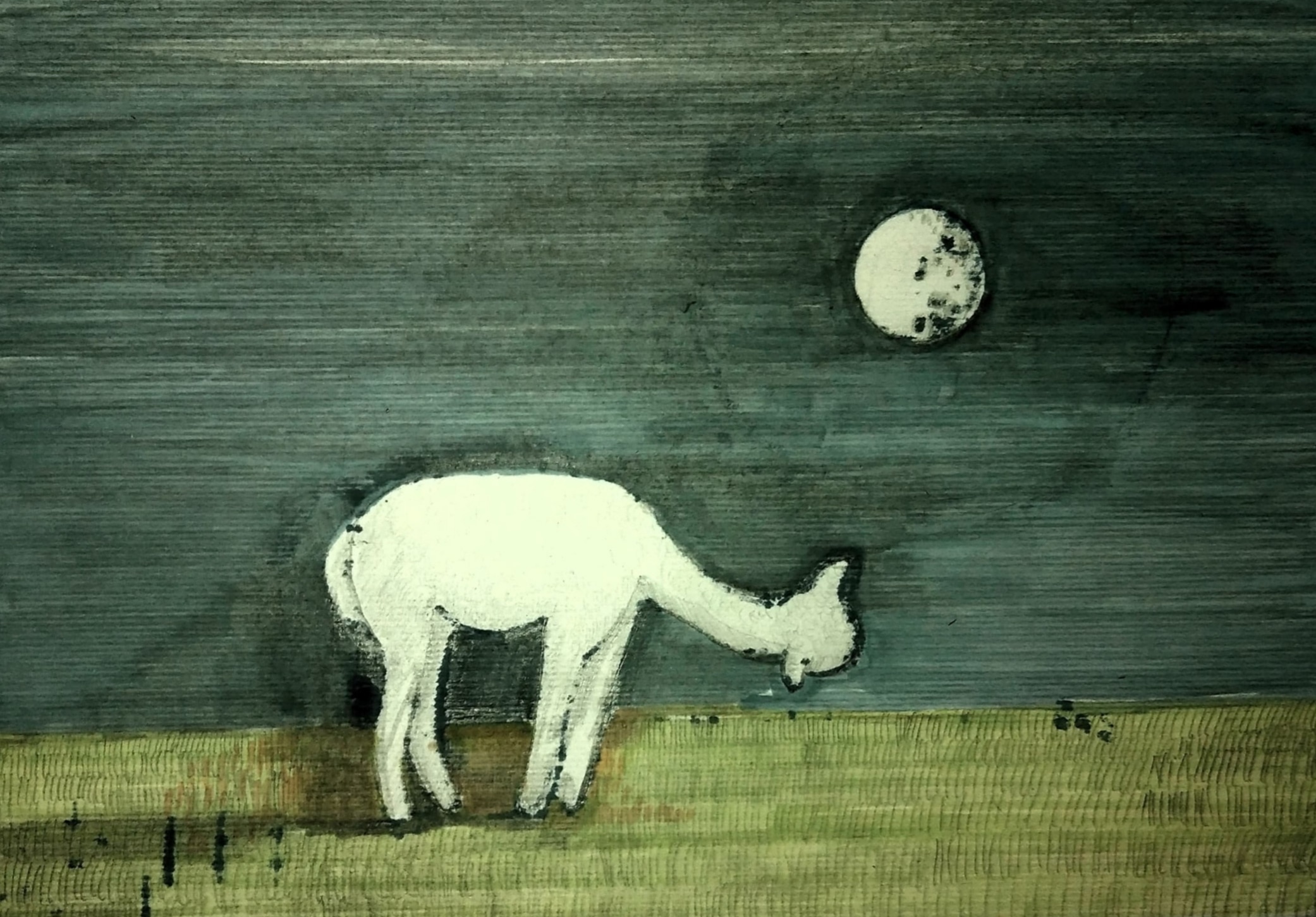 Alpaka i księżyc4_2023_21x29,7 cm_cienkopis i marker na papierze