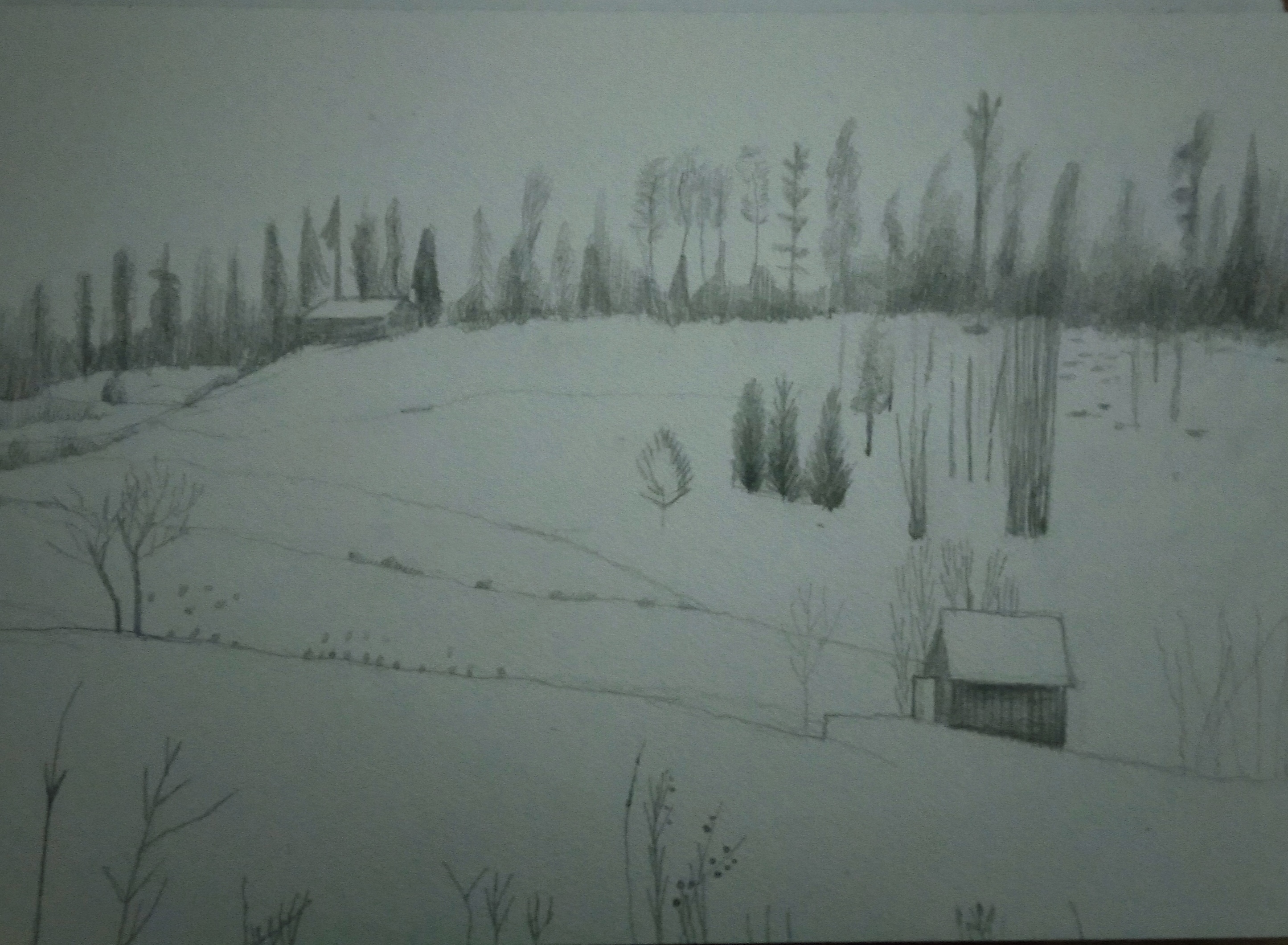 Zima w Szczyrku_2024_21x29,7 cm_ołówek na papierze