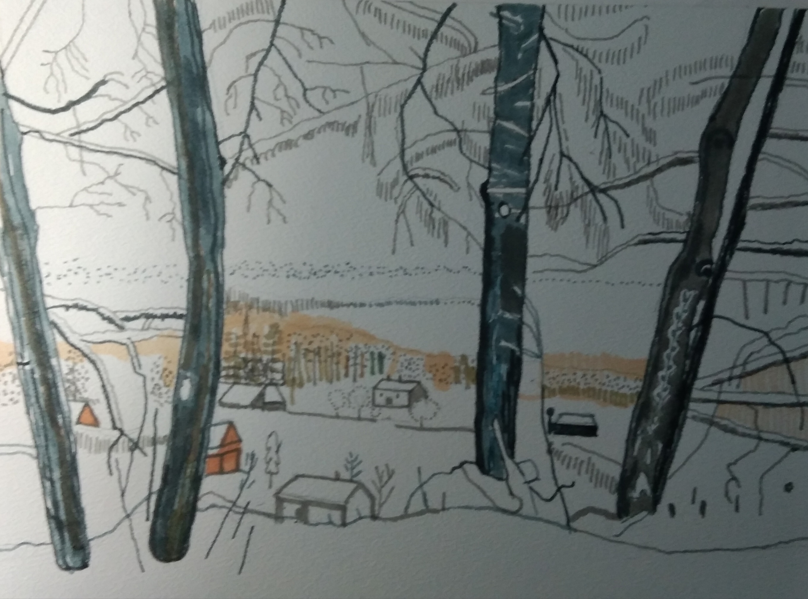 Zima w Brennej_2024_21x29,7 cm_cienkopis i marker na papierze