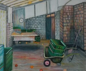 storehouse, magazyn, taczki, owoce, Alzacja, Alsace, zegar, fruits, Illheusern, wheelbarrow, green, natalia szymonik