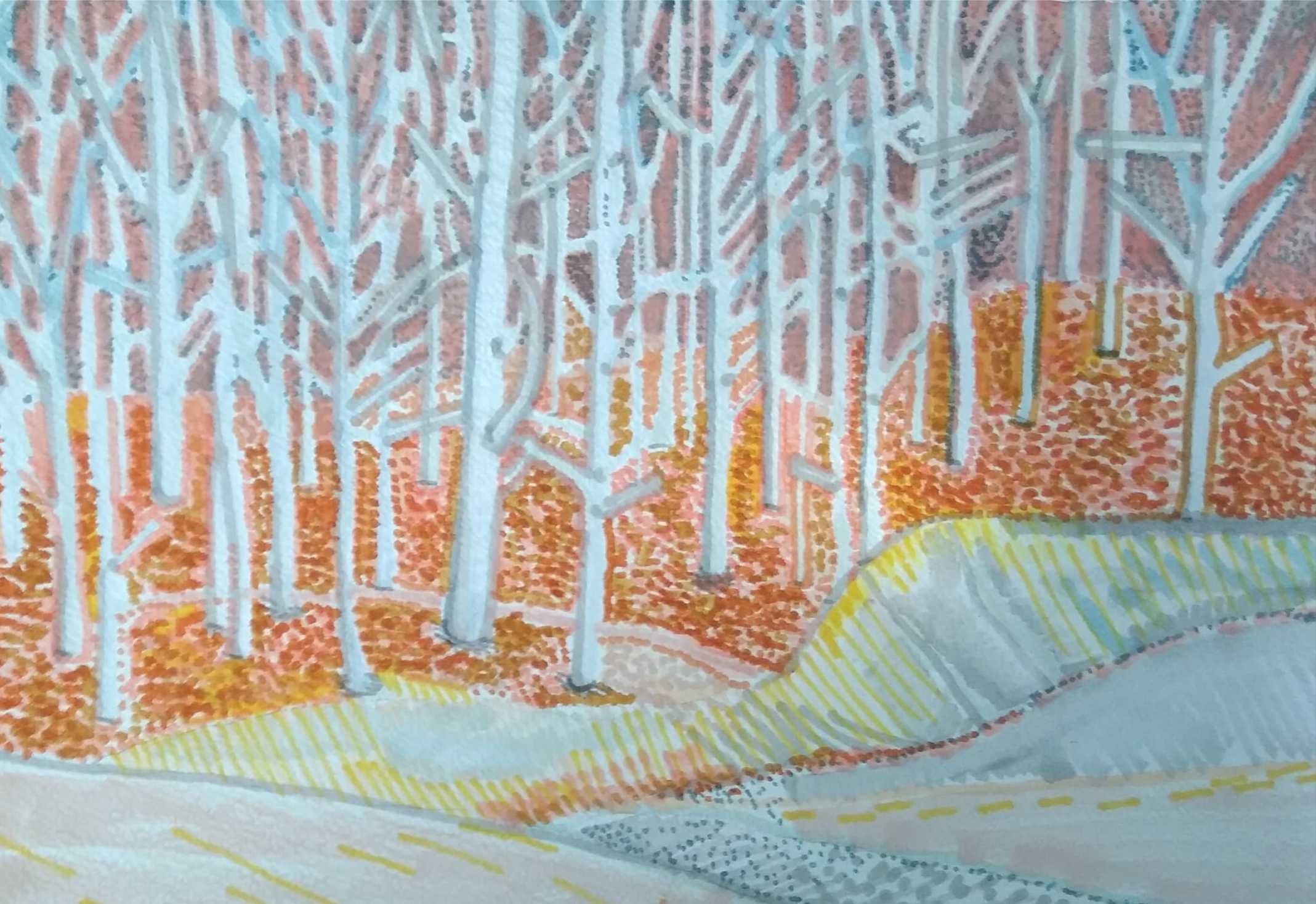 Srebrny las_2024_21x29,7 cm_marker na papierze