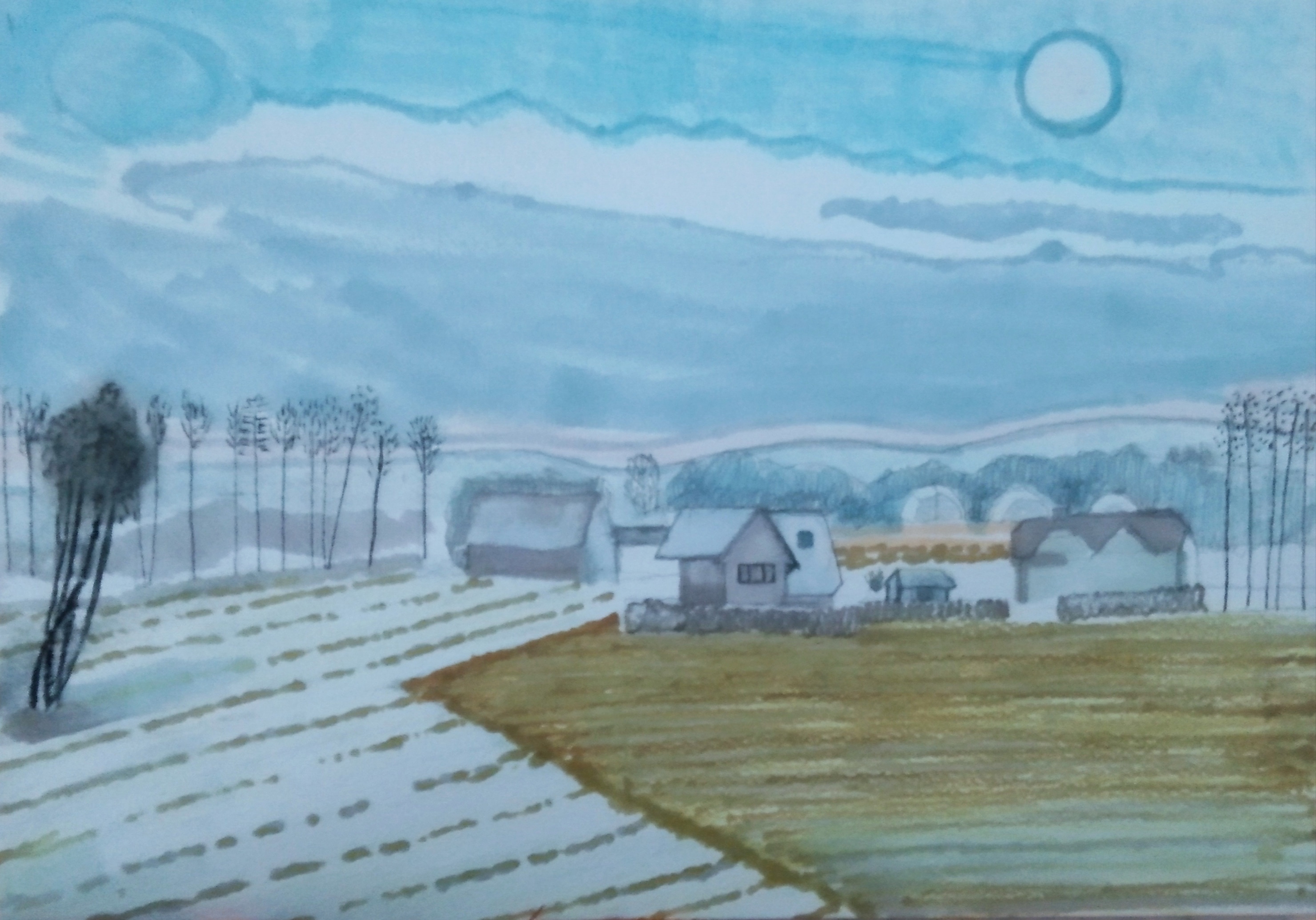 Pejzaż z Goczałkowic-2_2024_21x29,7 cm_cienkopis i marker na papierze