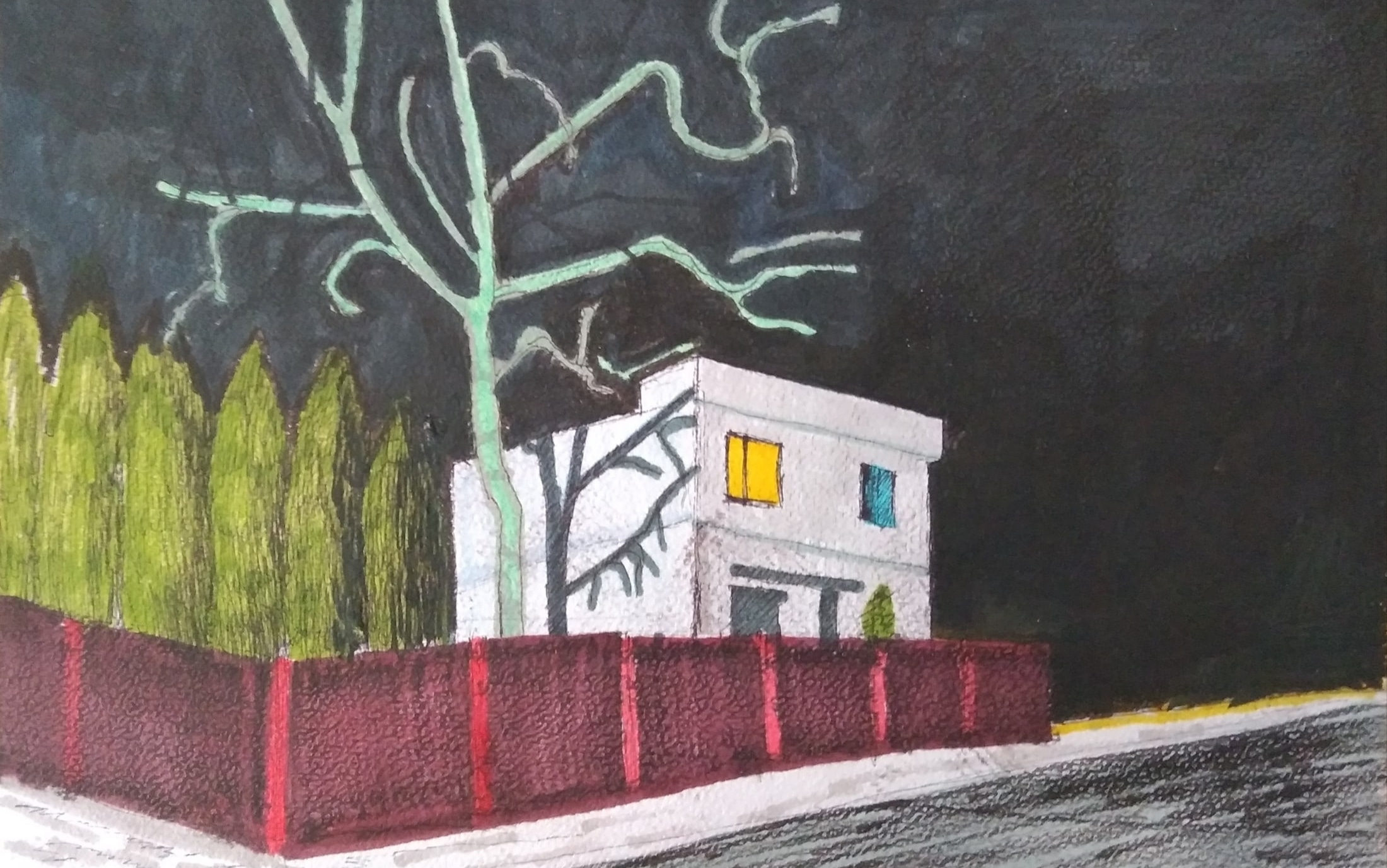 Biały dom_2024_21x29,7 cm_cienkopis i marker na papierze