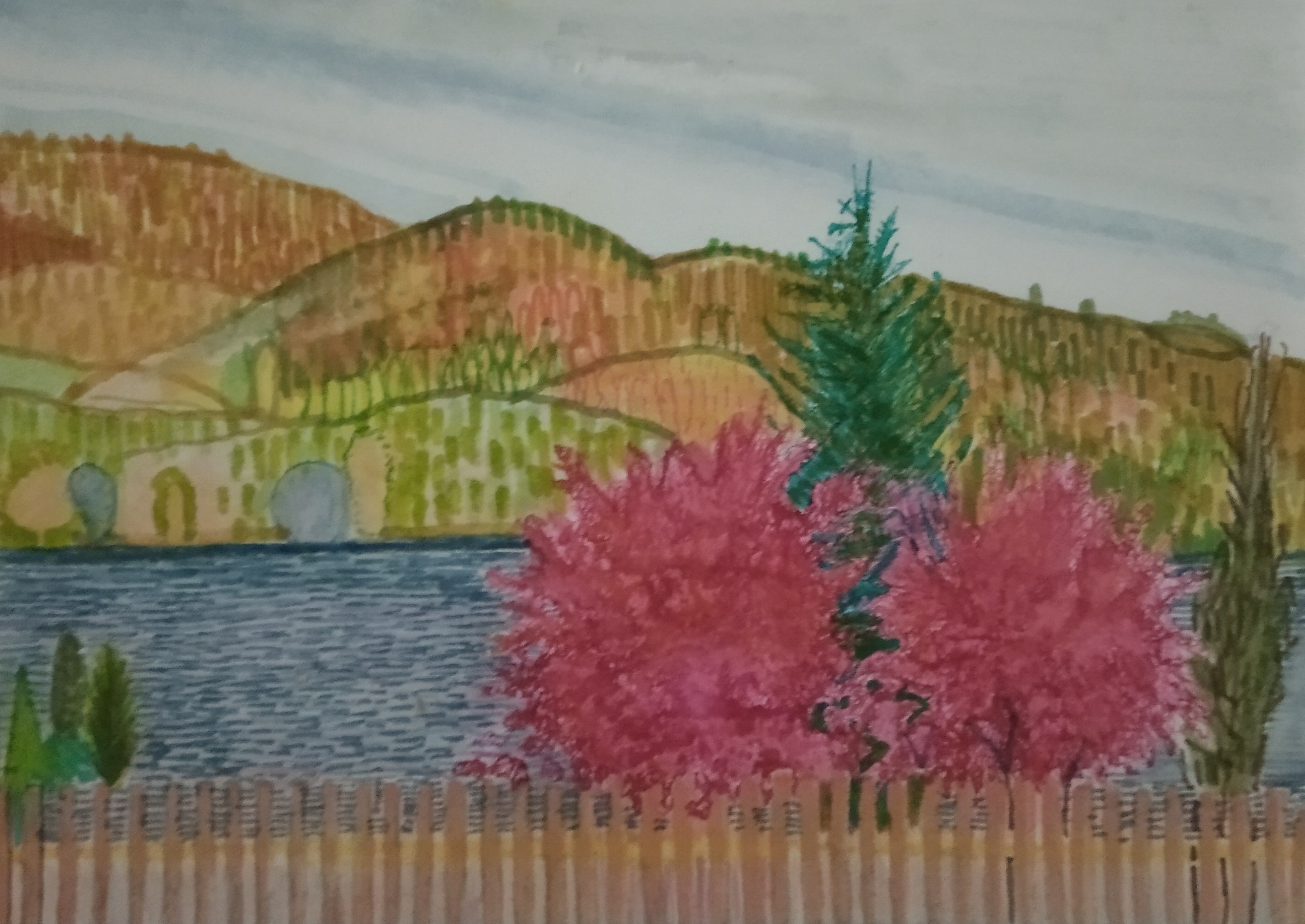 Jezioro żywieckie-2_2024_21x29,7 cm_cienkopis i marker na papierze