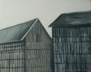 Spichlerz, spichlerze, granary, szary, grey, wood, kominy, chimneys, trawa, grass, rolnictwo, agriculture