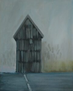 budynek, building, road, droga, zmierzch, twilight, grey, mgłą, fog, Niemcy, Germany, Alzacja, Alsace