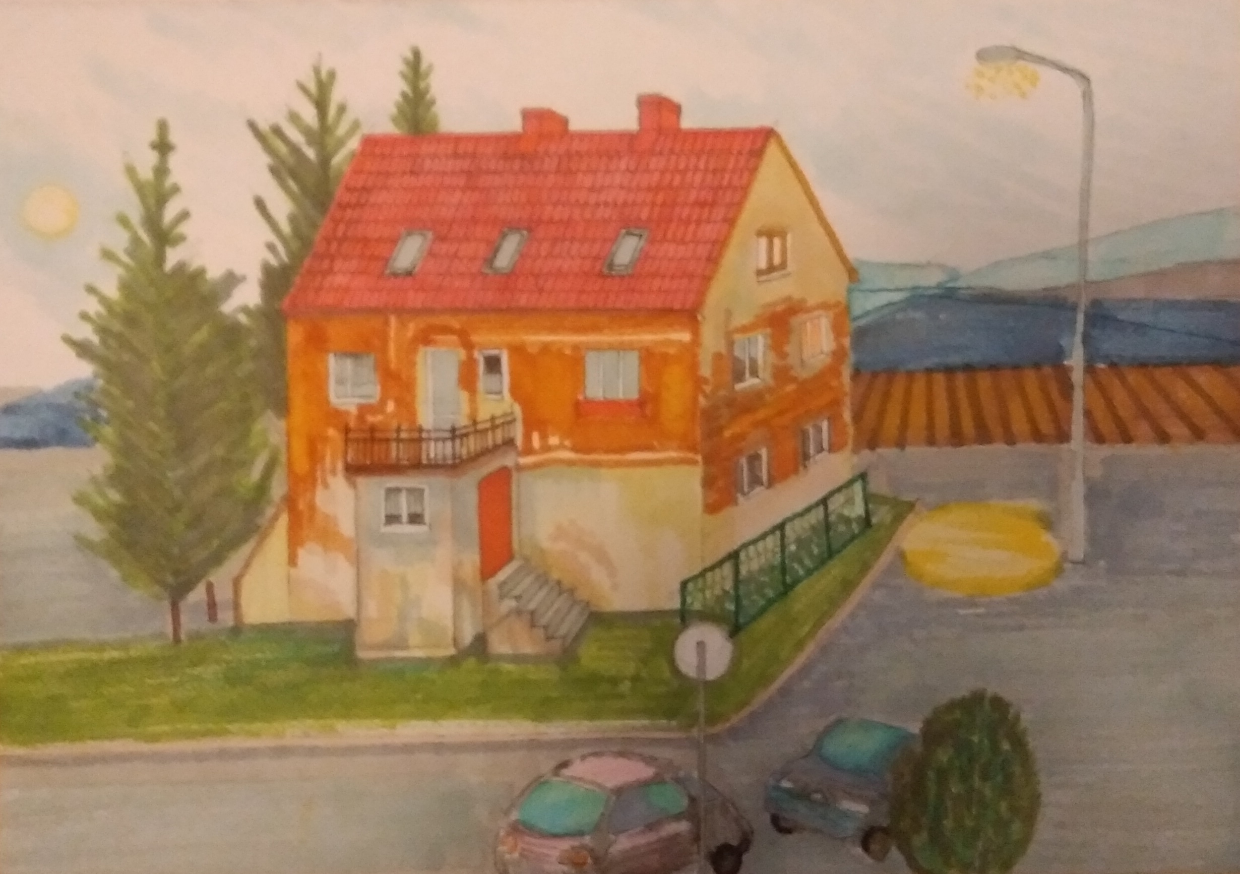 Dom w Uciechowie_2024_21x29,7 cm_cienkopis i marker na papierze