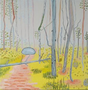 Las, forest, France, Francja, drzewa, trees, yellow, żótły, kamień, stone, liście, leaves, ścieżka, path, oil on canvas