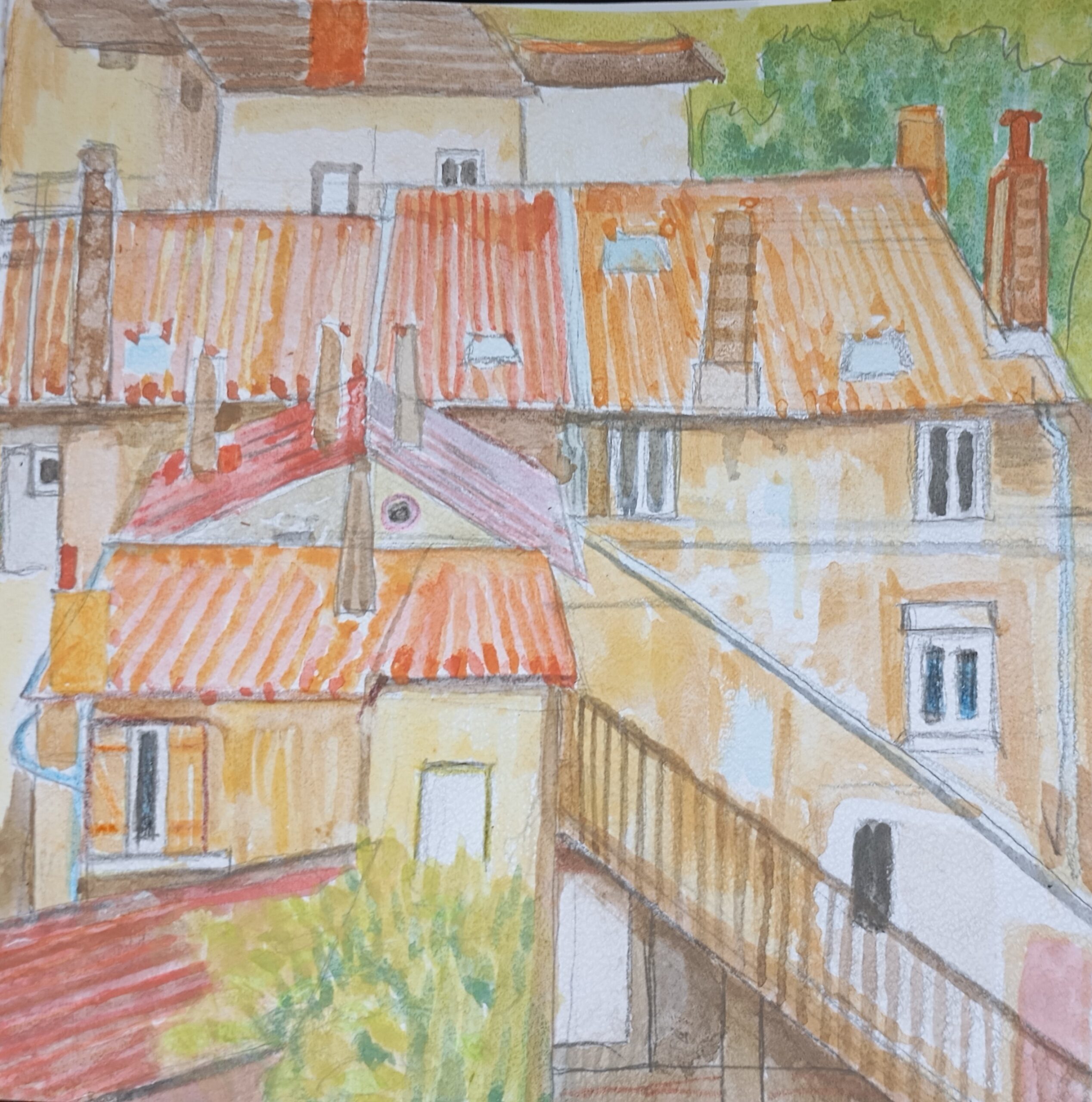 domy, kamienice, houses, maison, owernia, akwarela, natalia szymonik