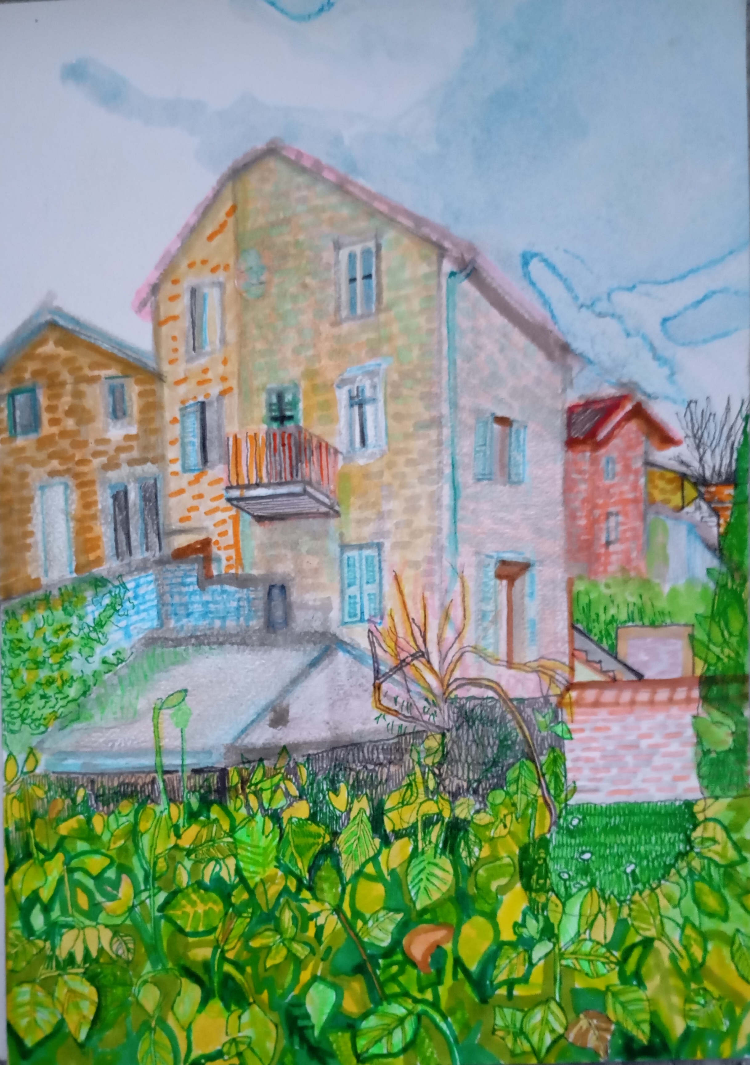 dom, house, domy, houses, Owernia, Francja, France, leaves, beautiful house, blue sky, natalia szymonik