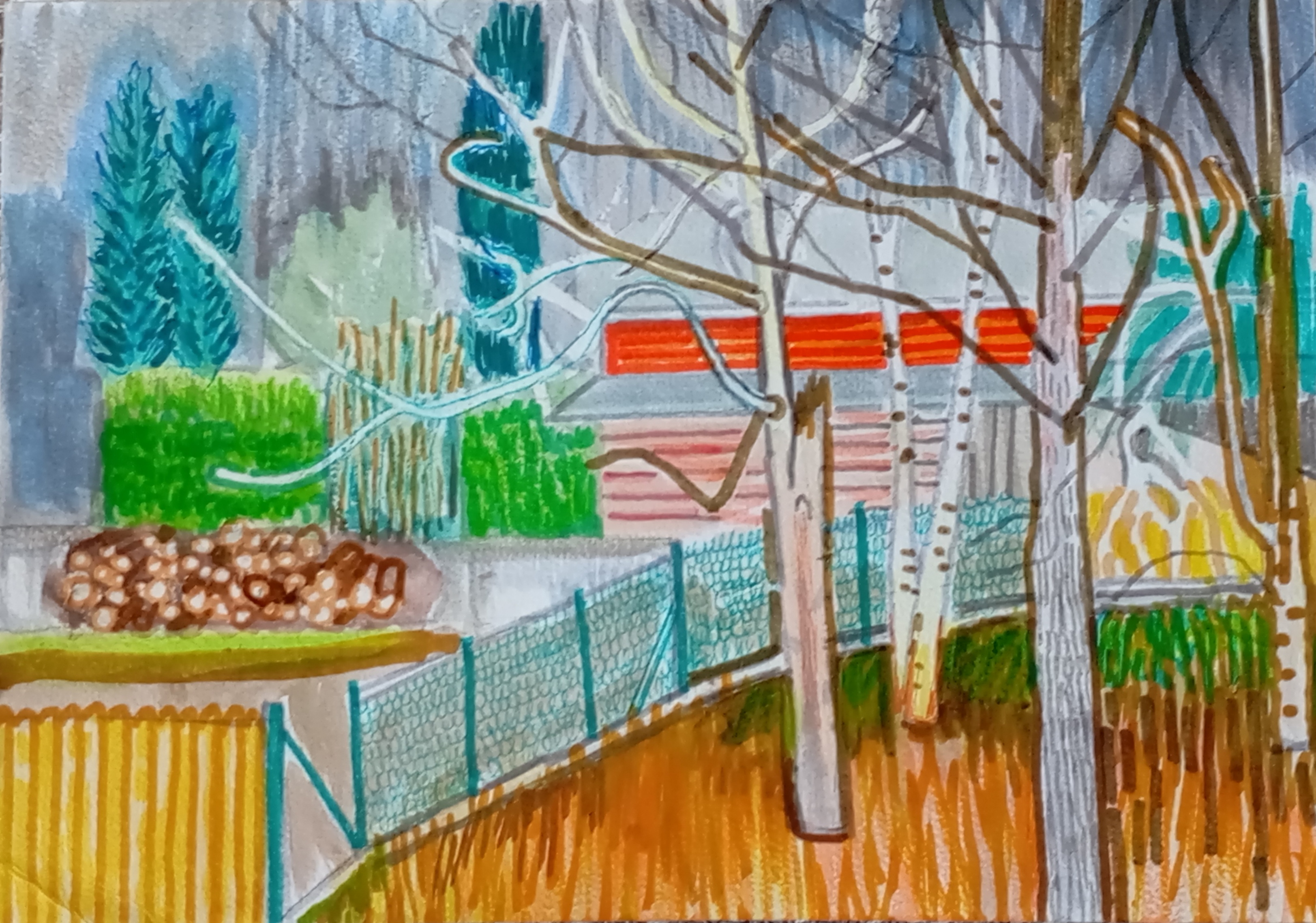 drzewa, trees, ogrodzenie, fence, drewno, wood, building, natszymonik