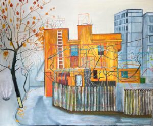 Bukareszt, Bukarest, yellow, autumn, jesień, liście, drzewo, mgłła, fog, miasto, city, block of flats, street, channel