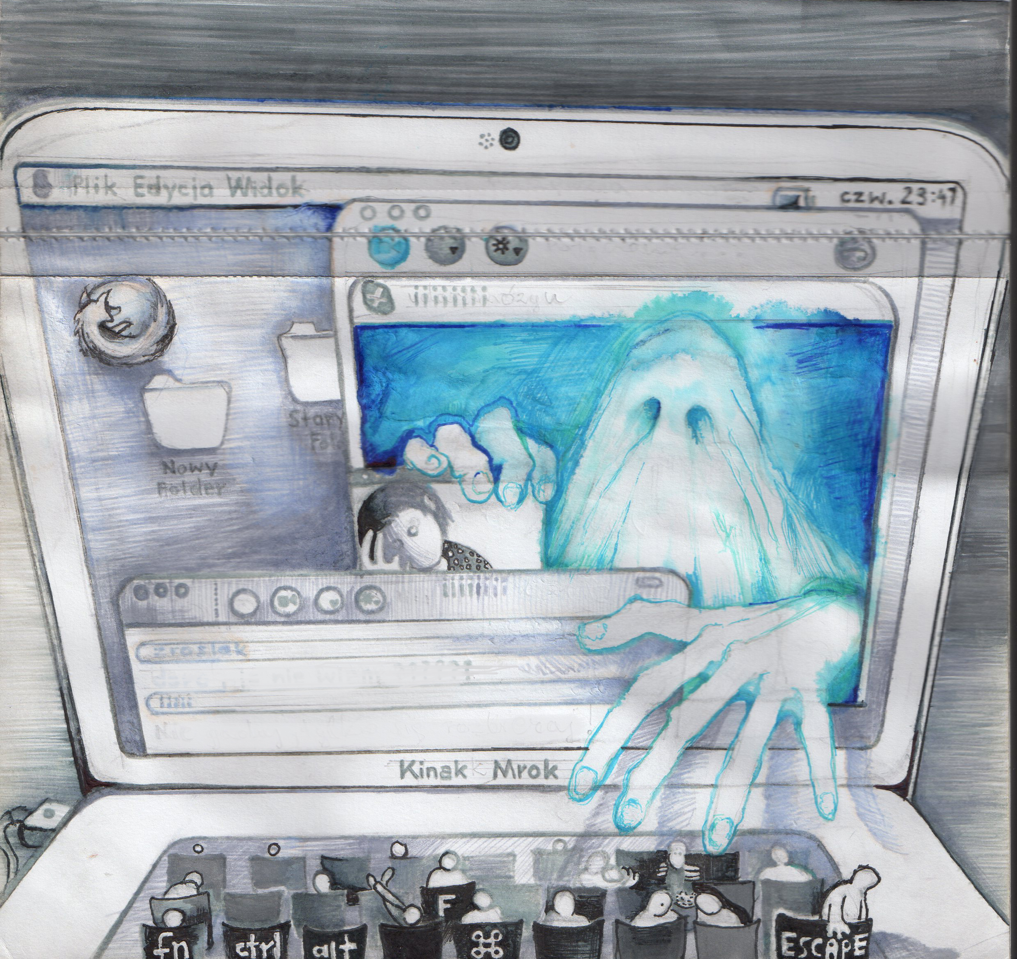 mystery, night, humor, computer addiction, nataliaszymonikt drawing