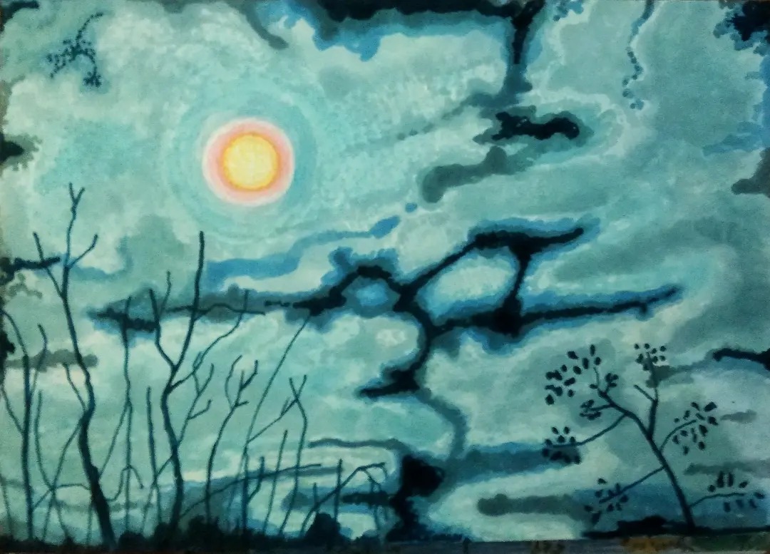 Księżyc w ogrodzie_2024_21x29,7 cm_marker na papierze