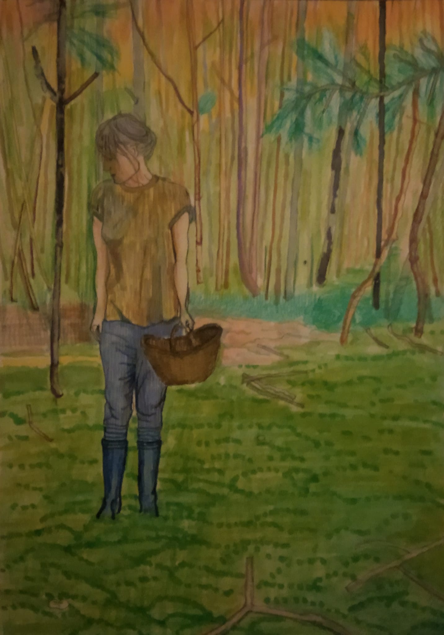 Spacer w lesie_2024_21x29,7 cm_cienkopis i marker na papierze