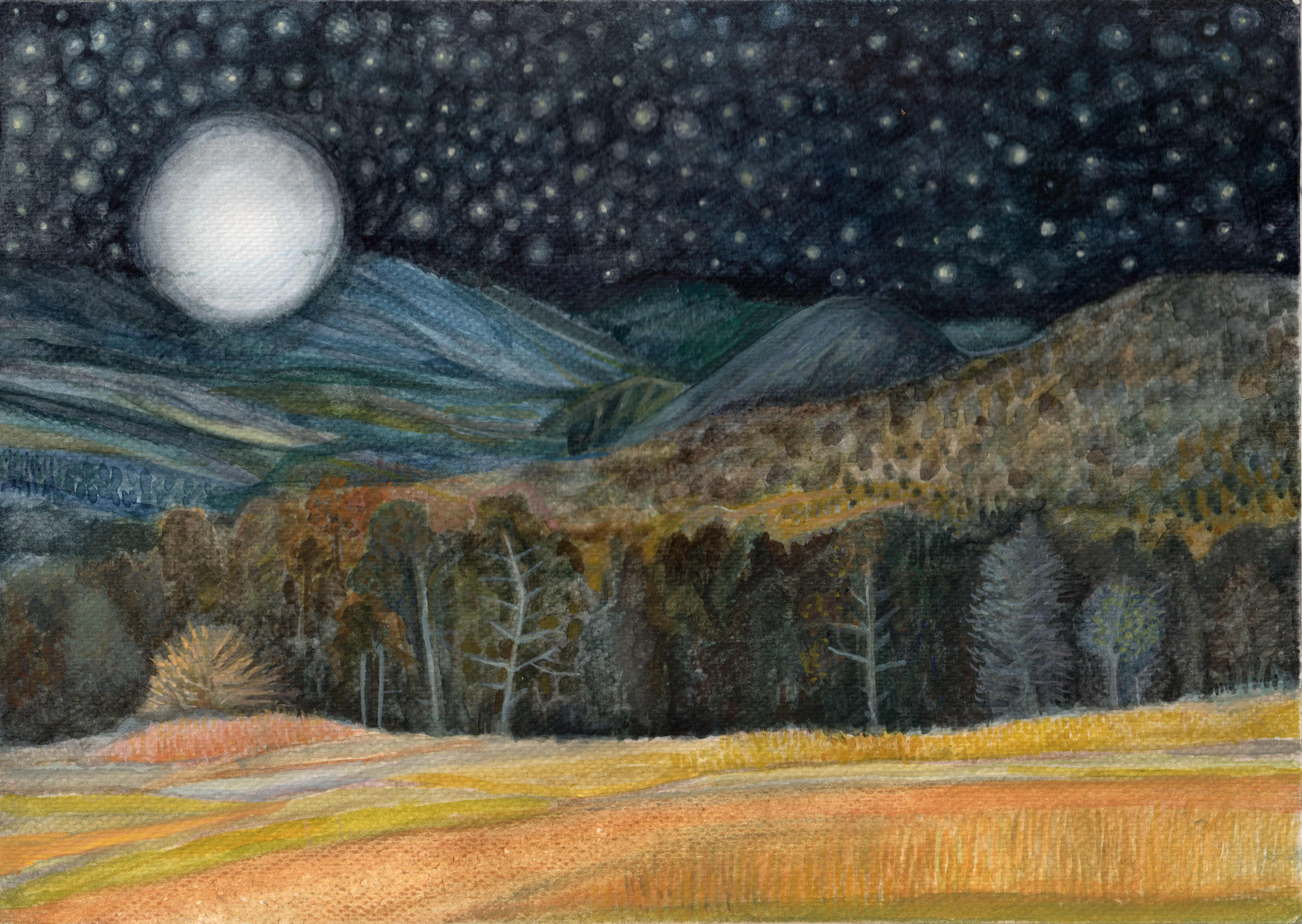 gyuache, mountains, moon, fullmoon in mountains, księżyc, góry, las, natalia szymonik