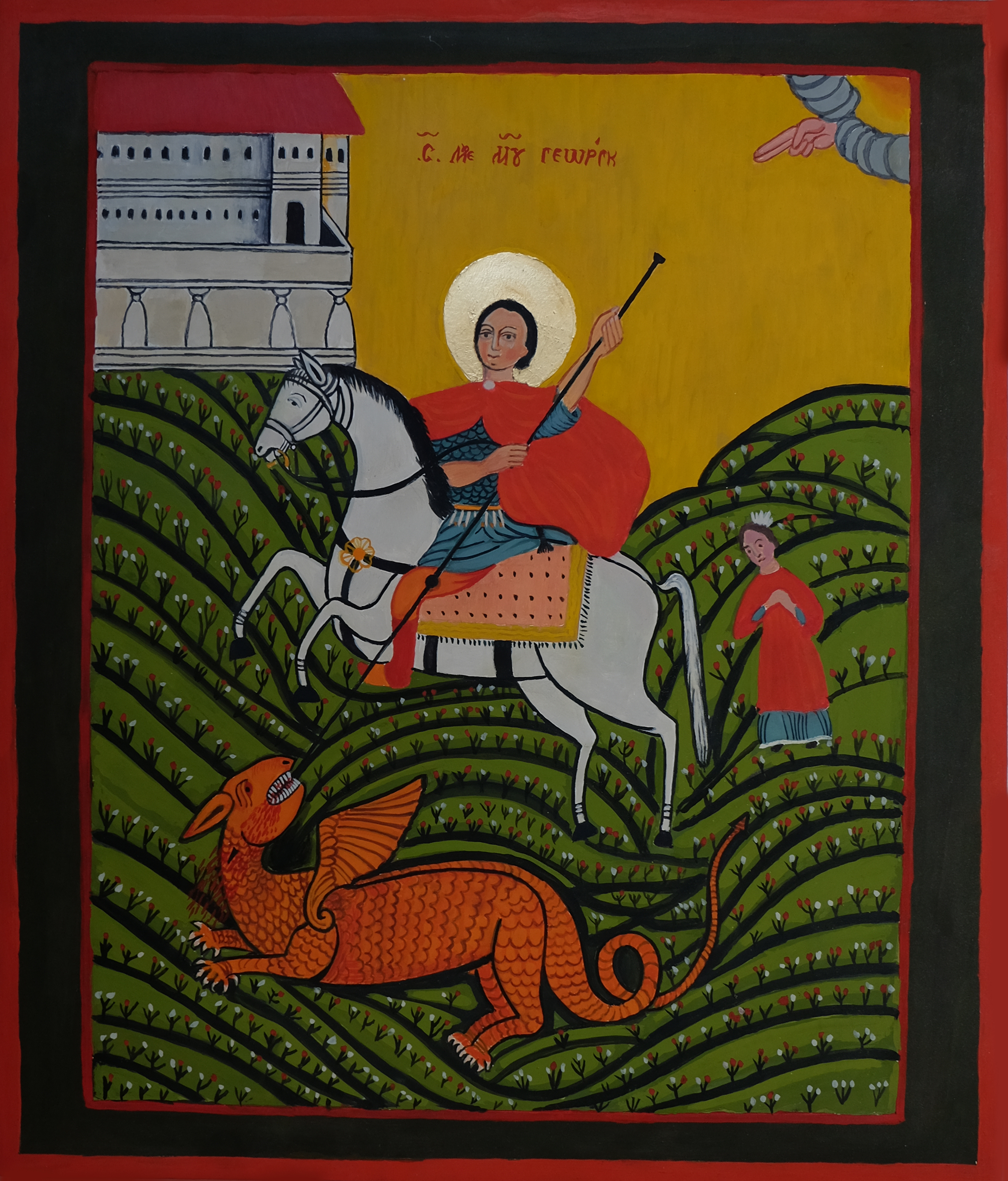 św. Jerzy ze smokiem, ikona, tempera jajeczna, ego tempera