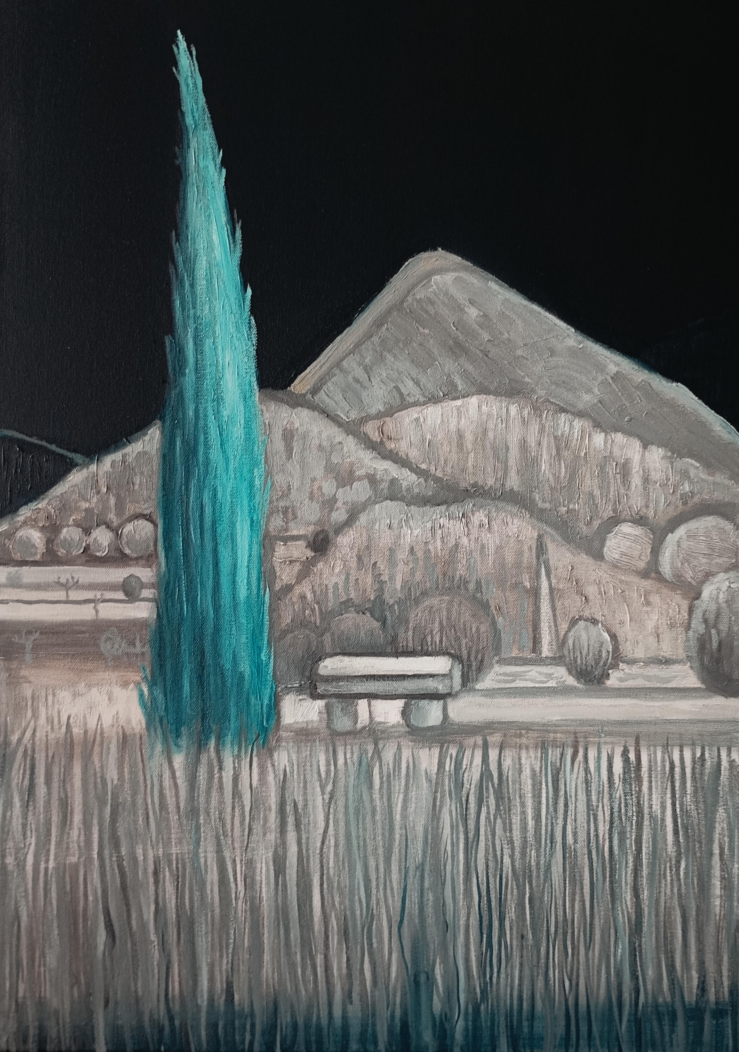 cyprys, prowansja, pejzaż, góry, malarstwo, malarstwo Natalia Szymonik, montagnes, provance peysage, PACA, VACQUERAS