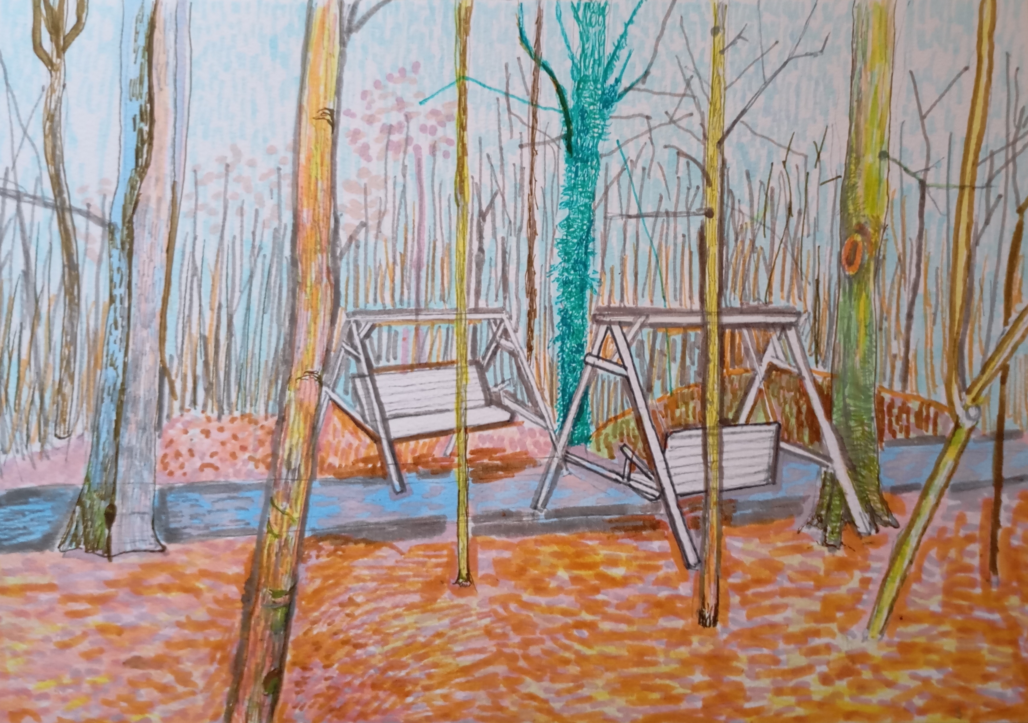 autumn, Cieszyn, złota polska jesień, cienkopis, kolor, rysunek